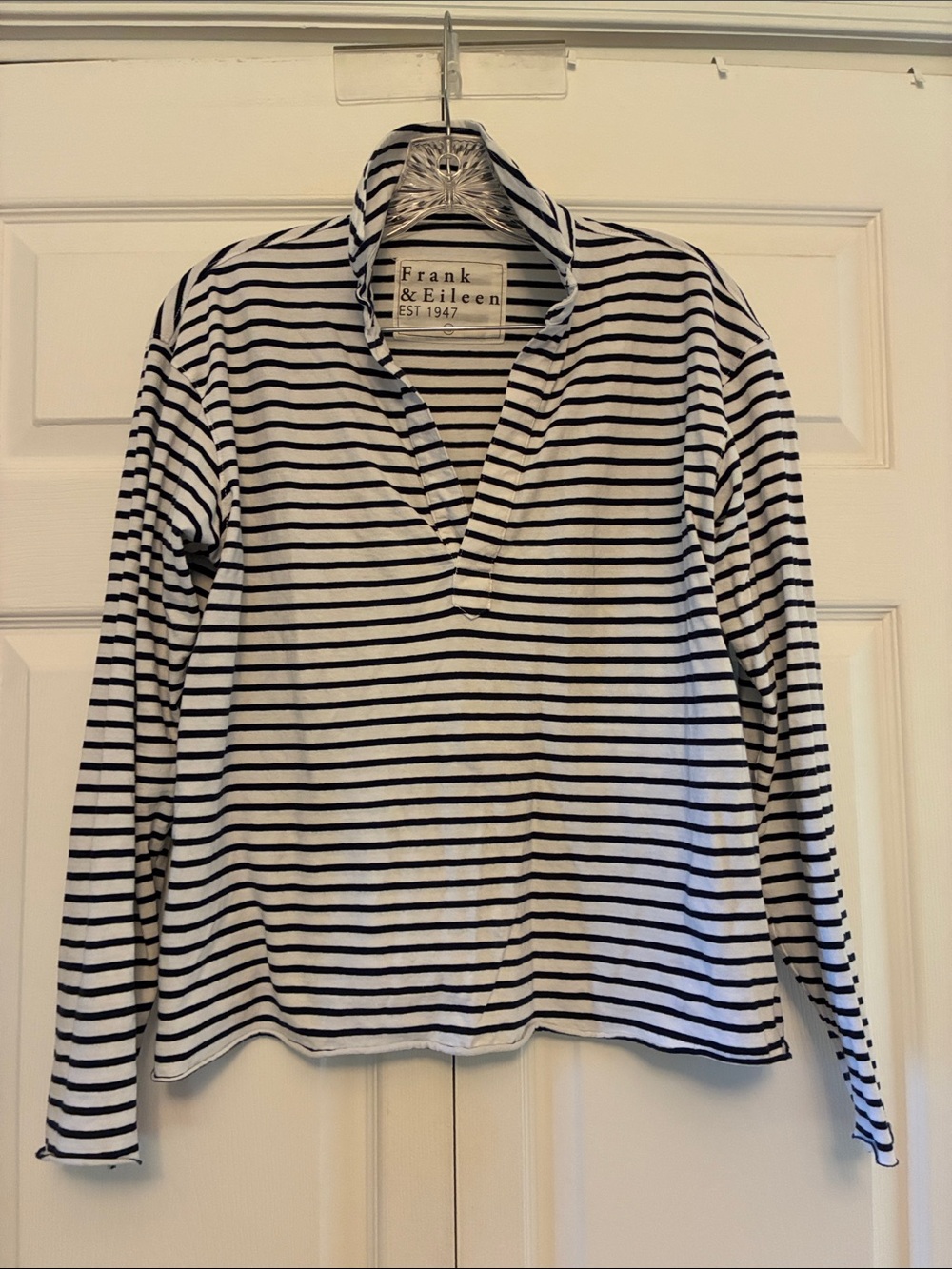 Frank & Eileen White & Navy Striped Long-Sleeve Popover